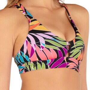 NWT Hurley Max Tropical Dance Scoop Bikini Swim Black Multi Women S TOP ONLY NEW